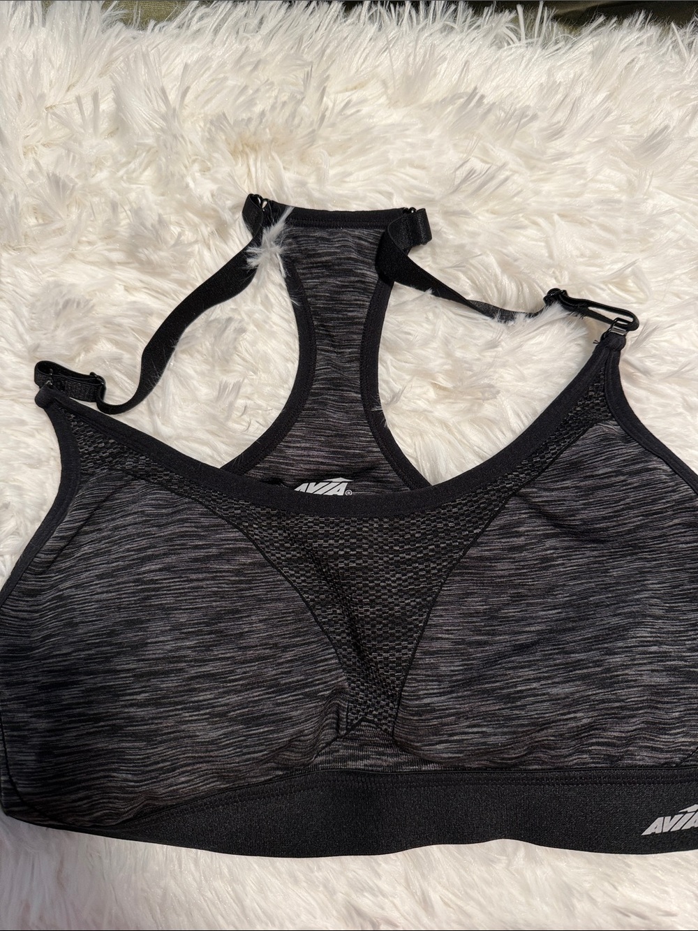 Avia Black Heather Racerback Sports Bra with Mesh Panel
